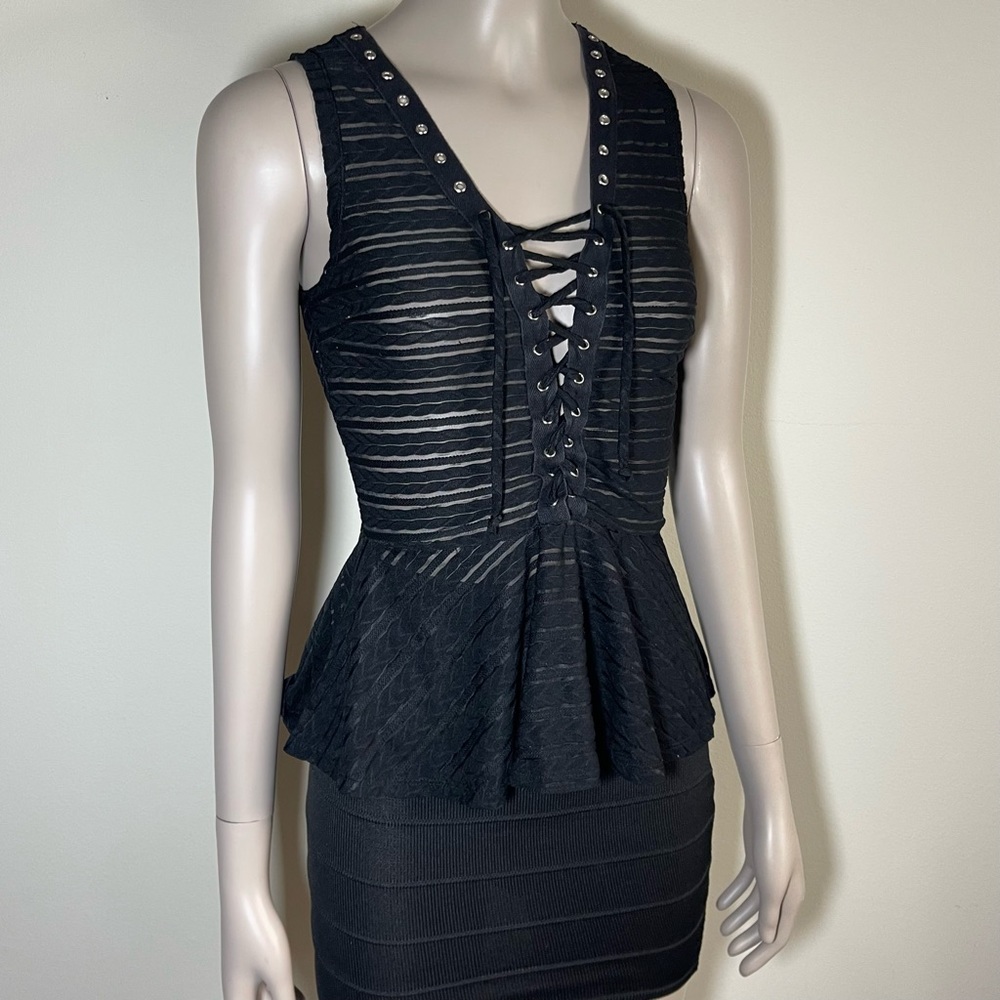 Blush Sheer Lace Up Top - Picture 7 of 9